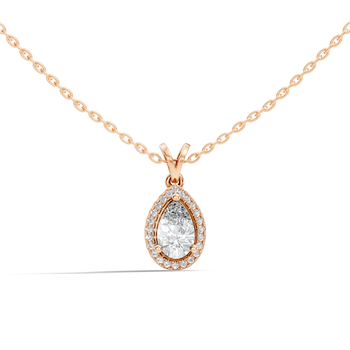 Round & Pear shape Lab Grown Diamond  10k Solid Rose Gold Sizzling Classic Diamond Pendant For Her - HIGHCARAT DIAMONDS