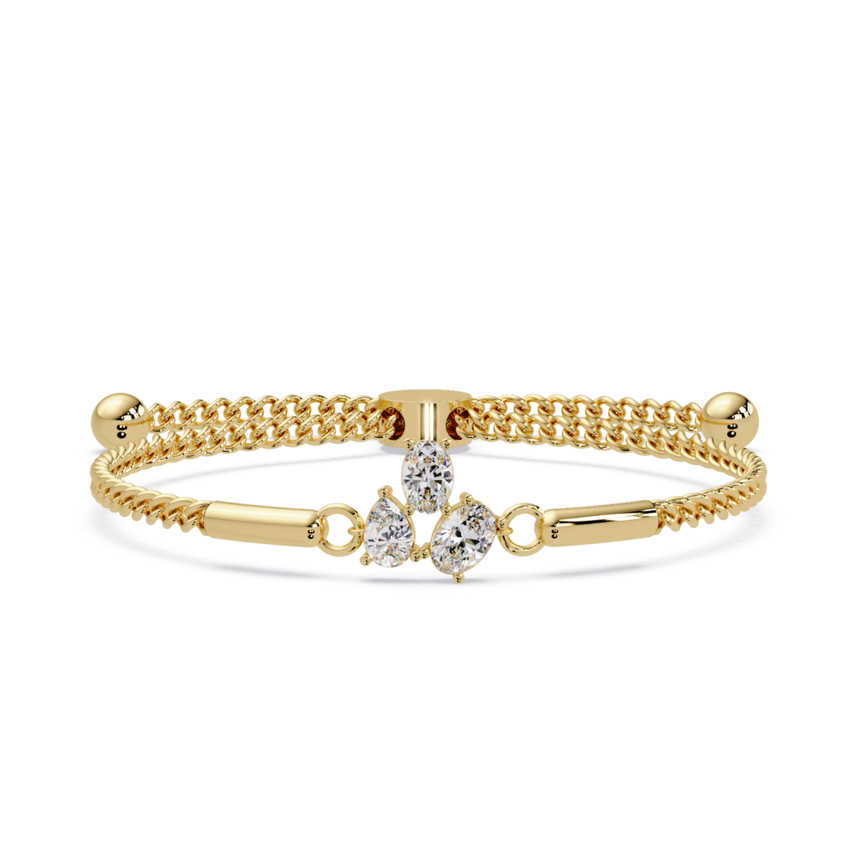 Pear & Oval Lab Grown Diamond Chain Adjustable Gold Bracelet - HIGHCARAT DIAMONDS