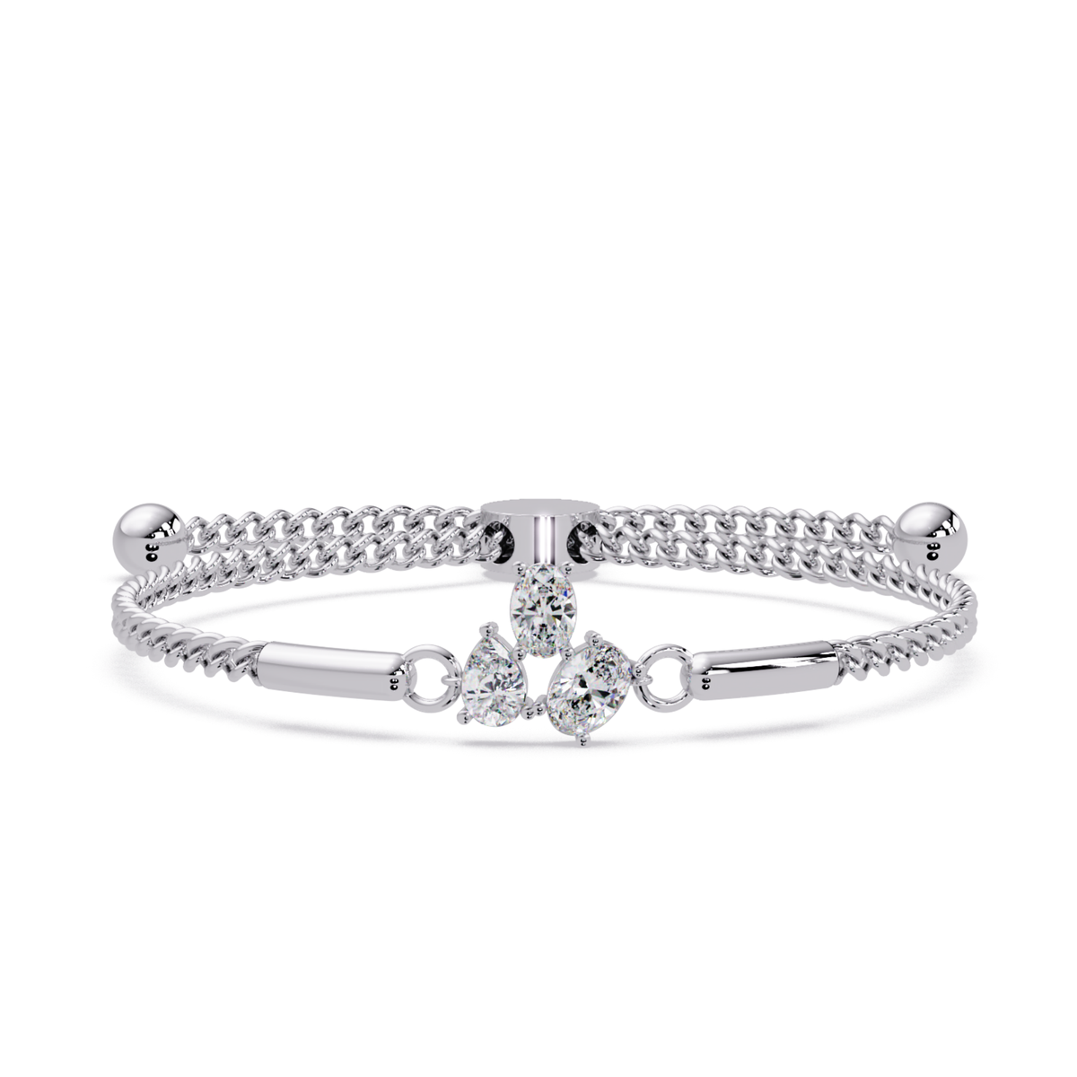 Pear & Oval Lab Grown Diamond Chain Adjustable Gold Bracelet - HIGHCARAT DIAMONDS