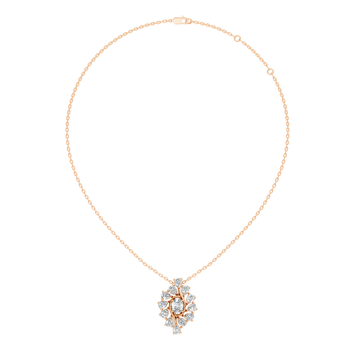 Oval Lab-Grown Diamond Floral Halo Pendant 14K White Gold Necklace With Pear Elegence - HIGHCARAT DIAMONDS