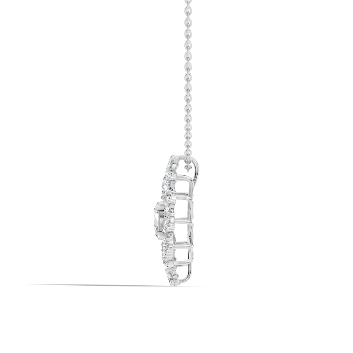 Oval Lab-Grown Diamond Floral Halo Pendant 14K White Gold Necklace With Pear Elegence - HIGHCARAT DIAMONDS