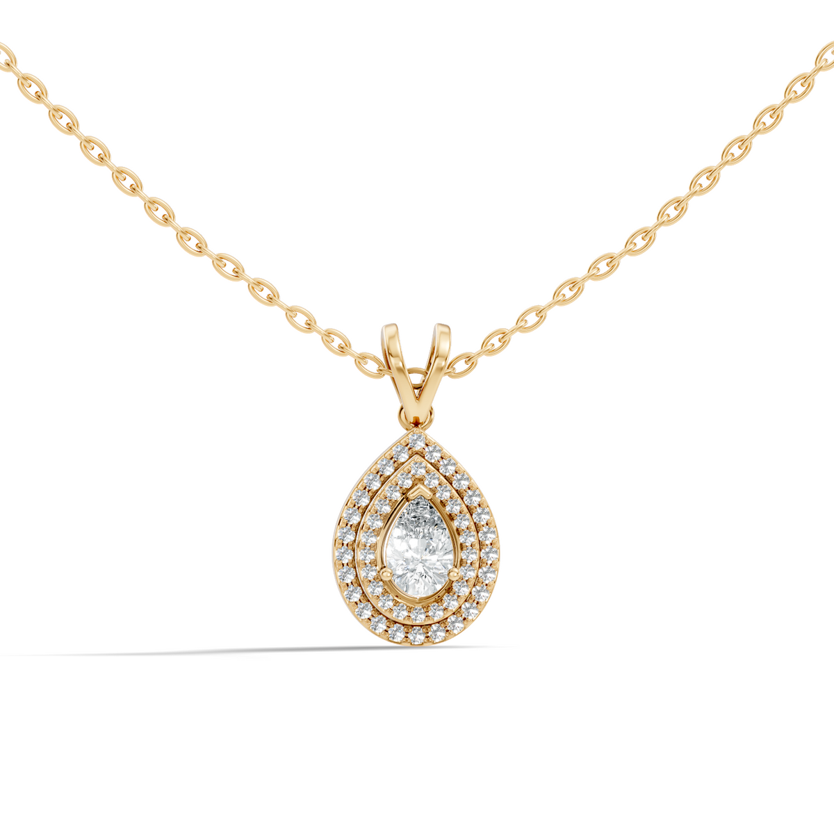 Elegant Pear Cut Lab-Grown Halo Pendant In 14K Solid Gold 0.72 CT Round Accent - HIGHCARAT DIAMONDS