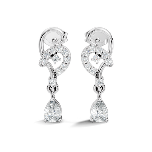 18k Solid White Gold Pear & Round Shape lab Grown Diamond Daily Wear Women Stunning Diamond Earrings - HIGHCARAT DIAMONDS