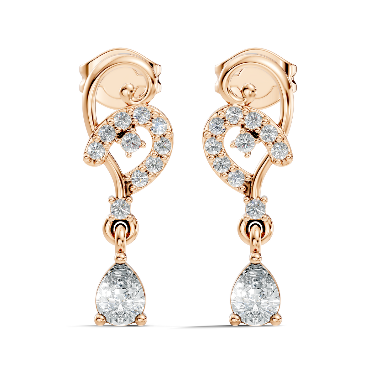 18k Solid White Gold Pear & Round Shape lab Grown Diamond Daily Wear Women Stunning Diamond Earrings - HIGHCARAT DIAMONDS
