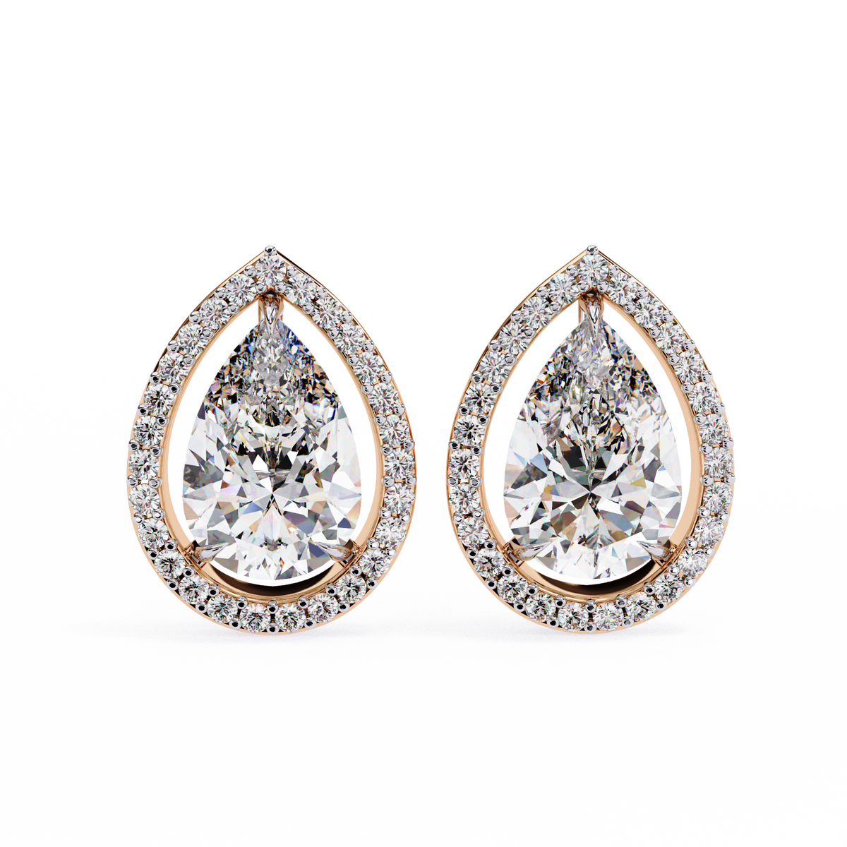 Pear And Round Cut Top Grade Lab Grown Diamond Elegant Antique Vintage Minimal Stud Earring For Women's - HIGHCARAT DIAMONDS