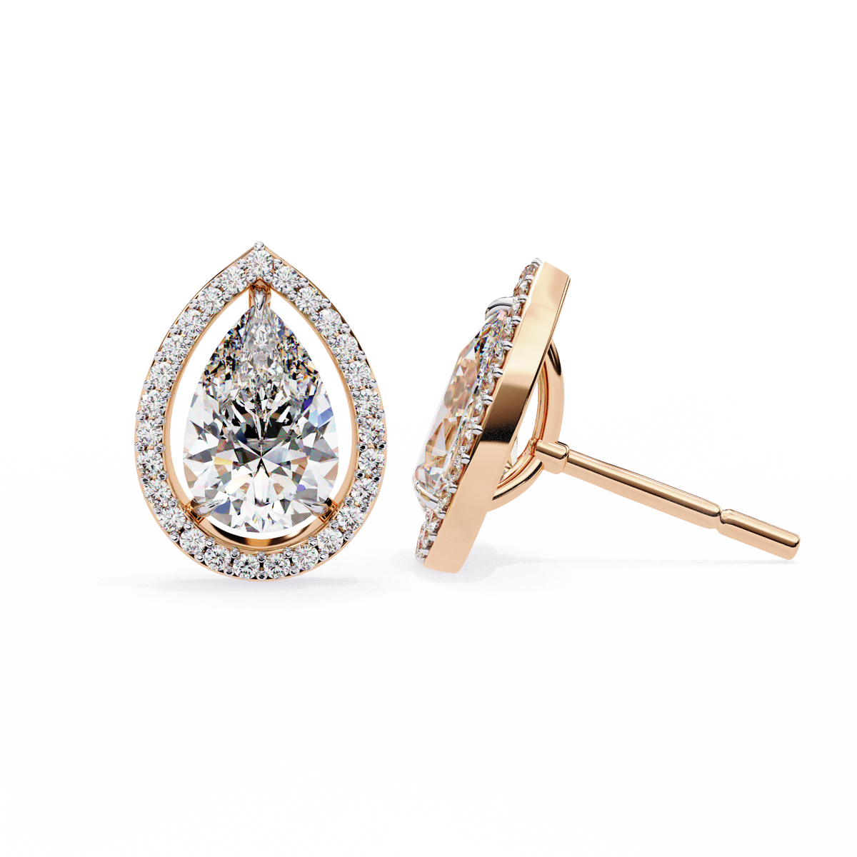 Pear And Round Cut Top Grade Lab Grown Diamond Elegant Antique Vintage Minimal Stud Earring For Women's - HIGHCARAT DIAMONDS
