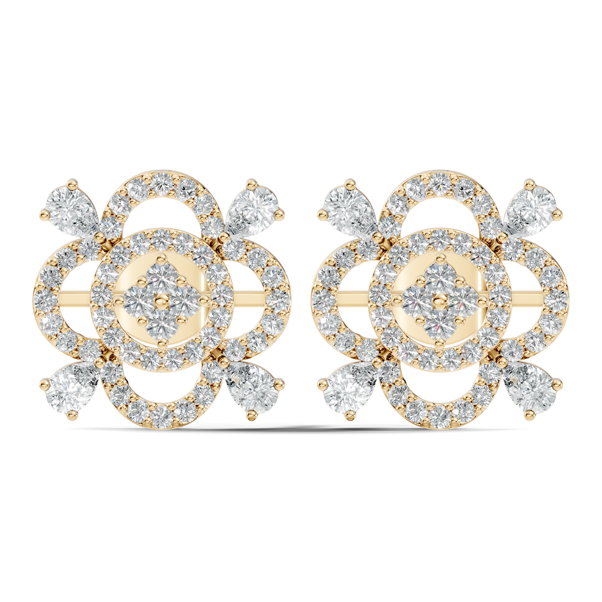 Pear & Round Shape Lab Grown Diamond 10k Solid Gold Earrings Daily Wear For Women - HIGHCARAT DIAMONDS