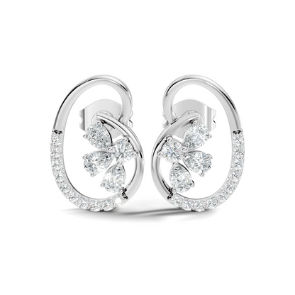 Elegant Oval Frame Floral Pear And Round Diamond Stud Earrings In 14K Solid Rose Gold - HIGHCARAT DIAMONDS