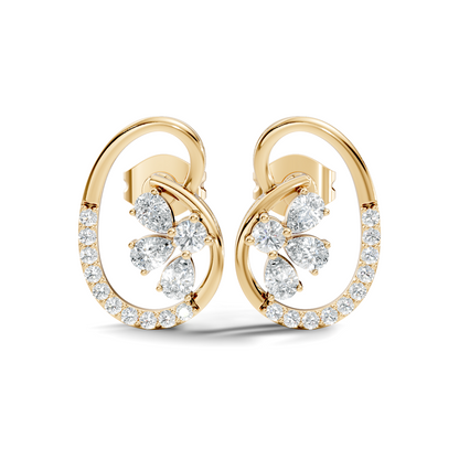 Elegant Oval Frame Floral Pear And Round Diamond Stud Earrings In 14K Solid Rose Gold - HIGHCARAT DIAMONDS