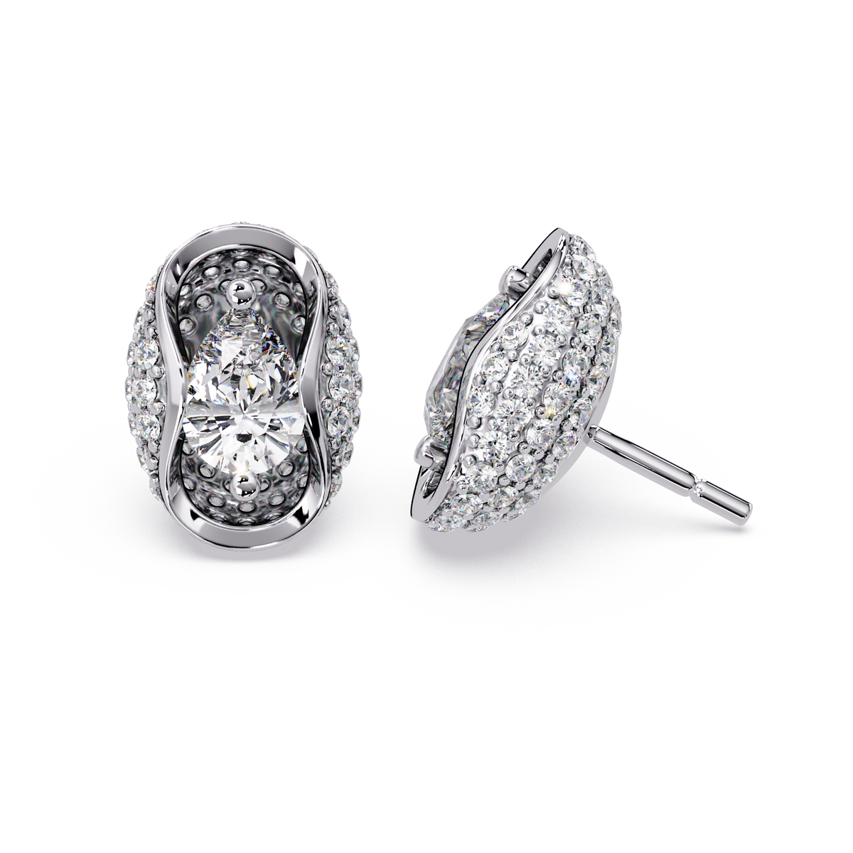 Pear & Round Lab Grown Diamond Stud Pave Set Earrings - HIGHCARAT DIAMONDS