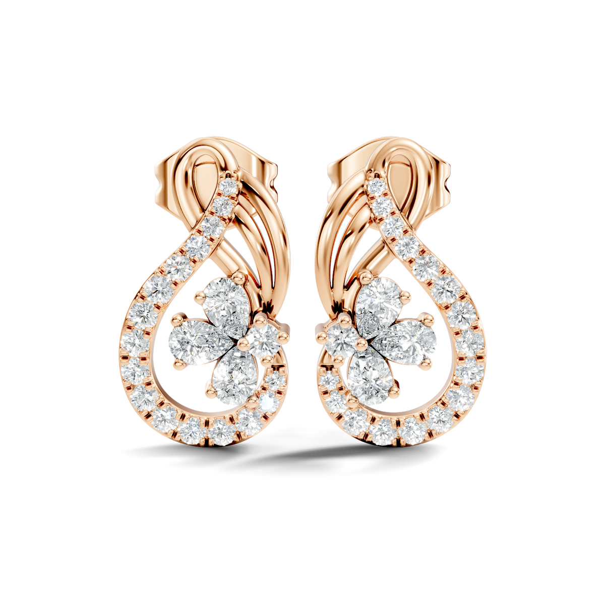 Pear and Round Lab Grown & Natural Diamond Vintage Delicate Prong Set Wedding Stud Earring For Her - HIGHCARAT DIAMONDS