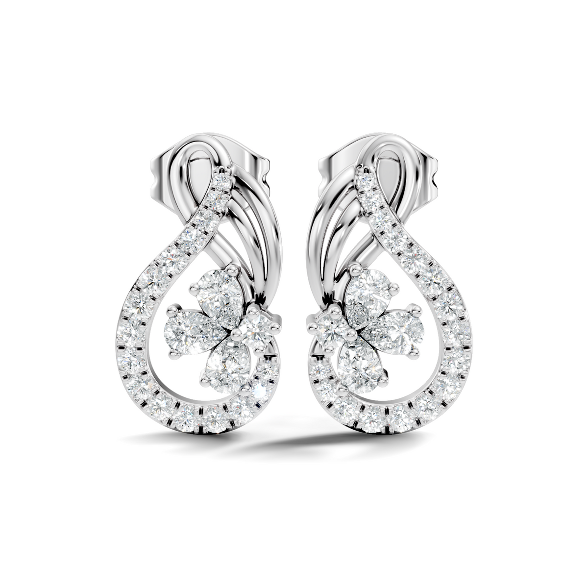 Pear and Round Lab Grown & Natural Diamond Vintage Delicate Prong Set Wedding Stud Earring For Her - HIGHCARAT DIAMONDS