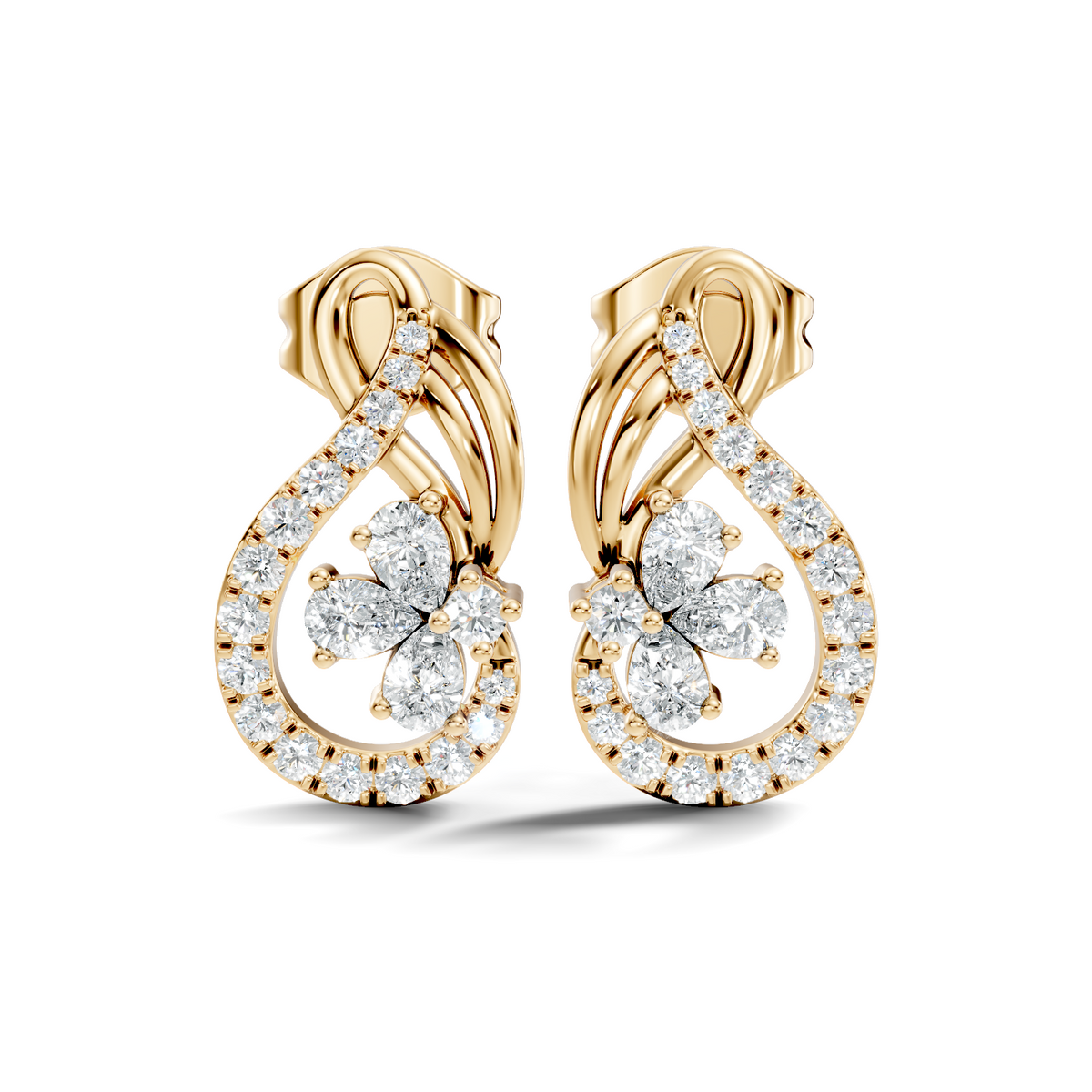 Pear and Round Lab Grown & Natural Diamond Vintage Delicate Prong Set Wedding Stud Earring For Her - HIGHCARAT DIAMONDS