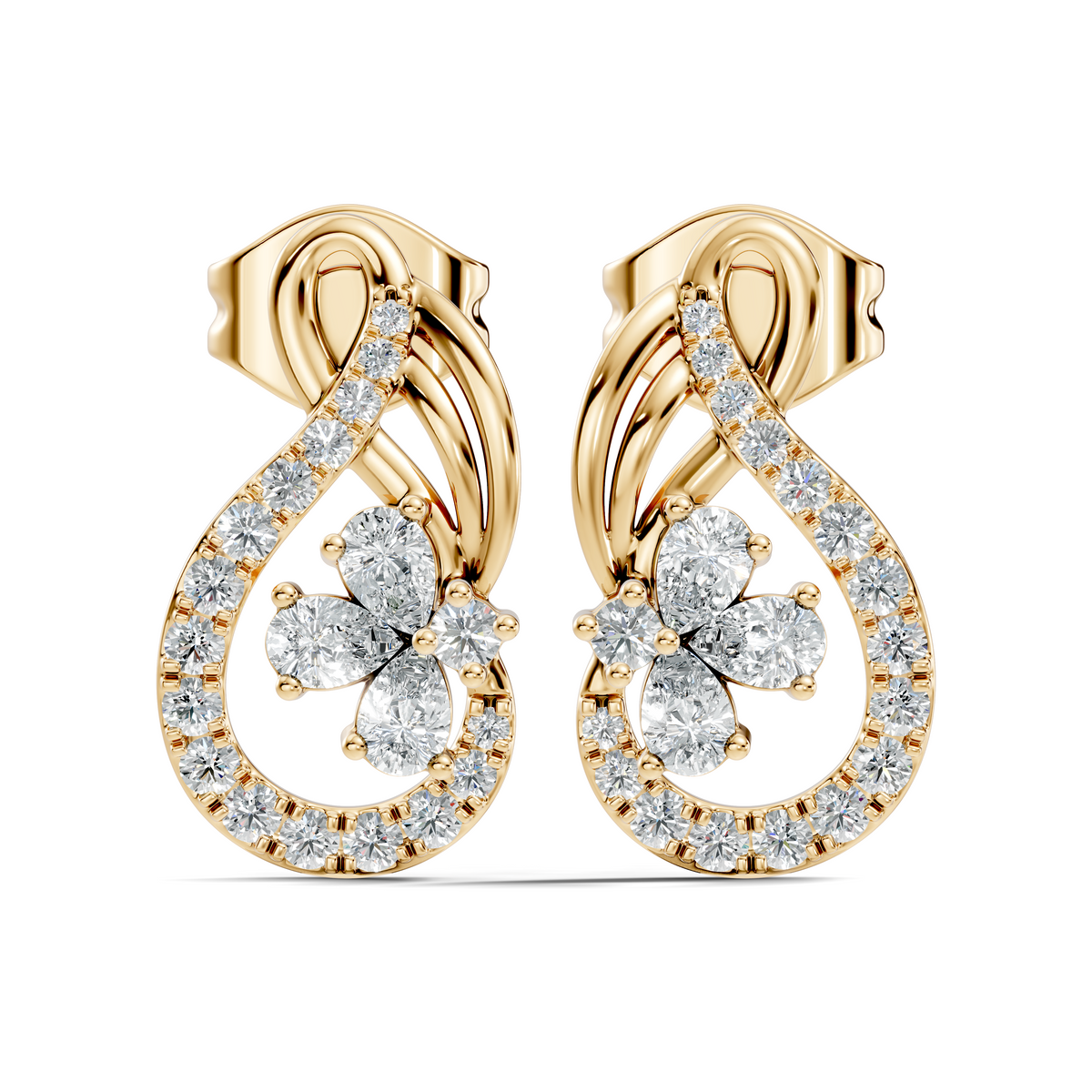 Pear and Round Lab Grown & Natural Diamond Vintage Delicate Prong Set Wedding Stud Earring For Her - HIGHCARAT DIAMONDS