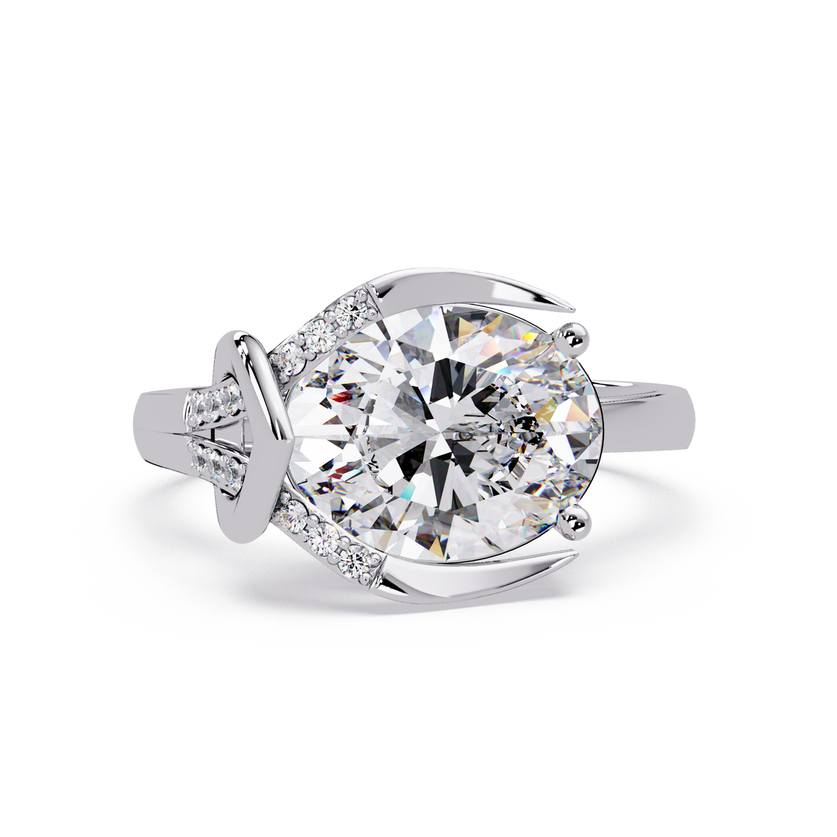 Pear Shape Lab Grown Diamond Curved Accented Ring - HIGHCARAT DIAMONDS