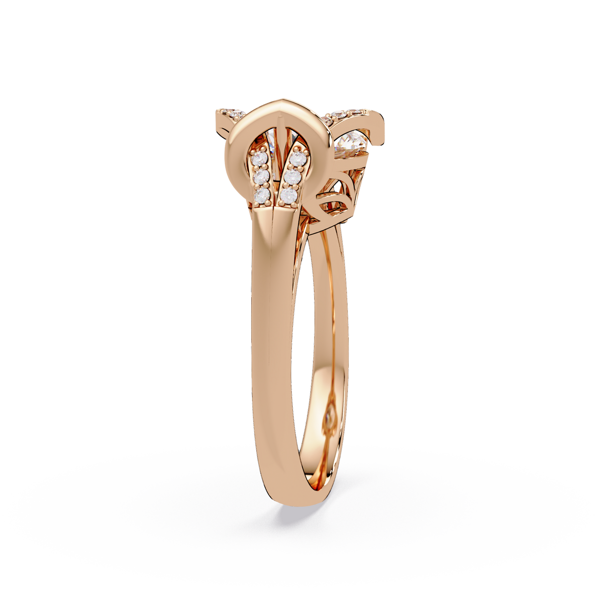 Pear Shape Lab Grown Diamond Curved Accented Ring - HIGHCARAT DIAMONDS