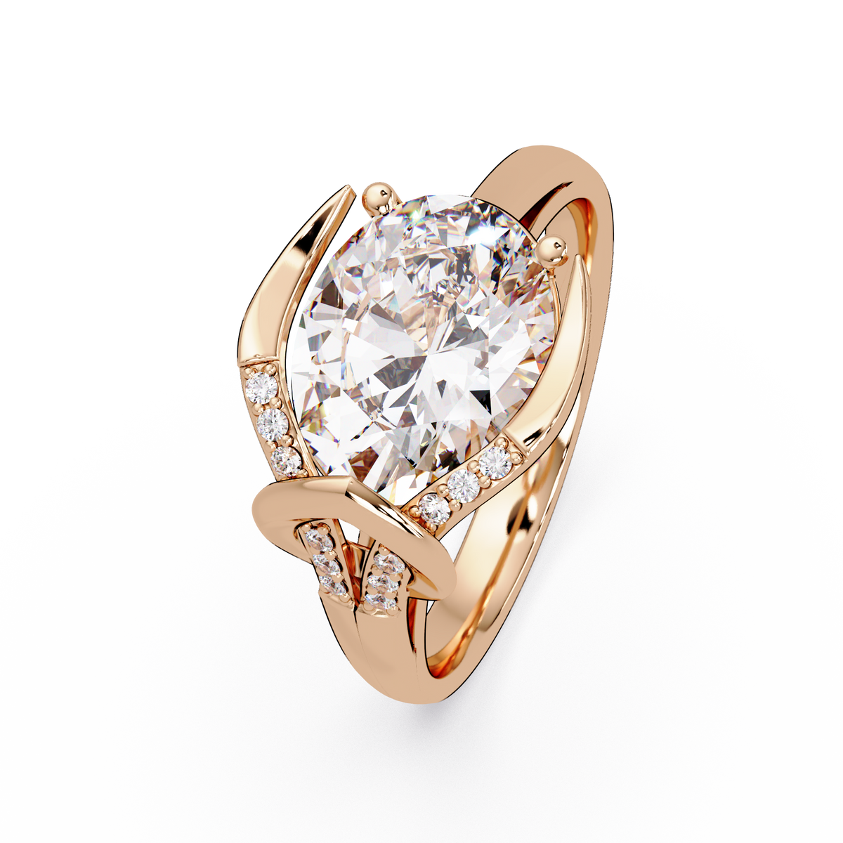 Pear Shape Lab Grown Diamond Curved Accented Ring - HIGHCARAT DIAMONDS