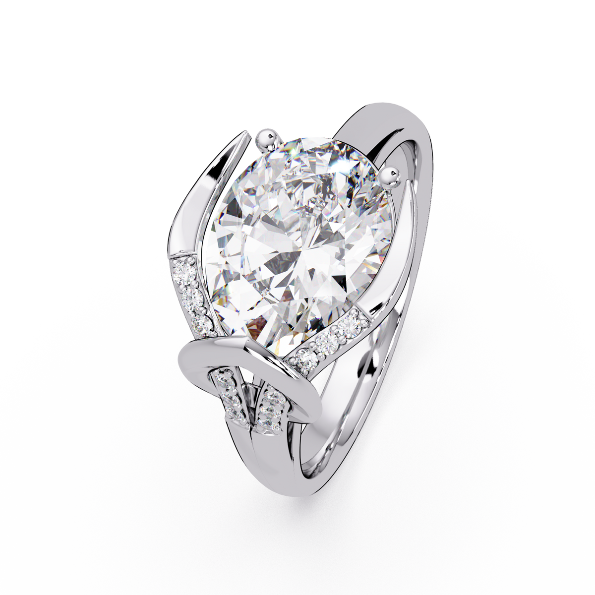 Pear Shape Lab Grown Diamond Curved Accented Ring - HIGHCARAT DIAMONDS