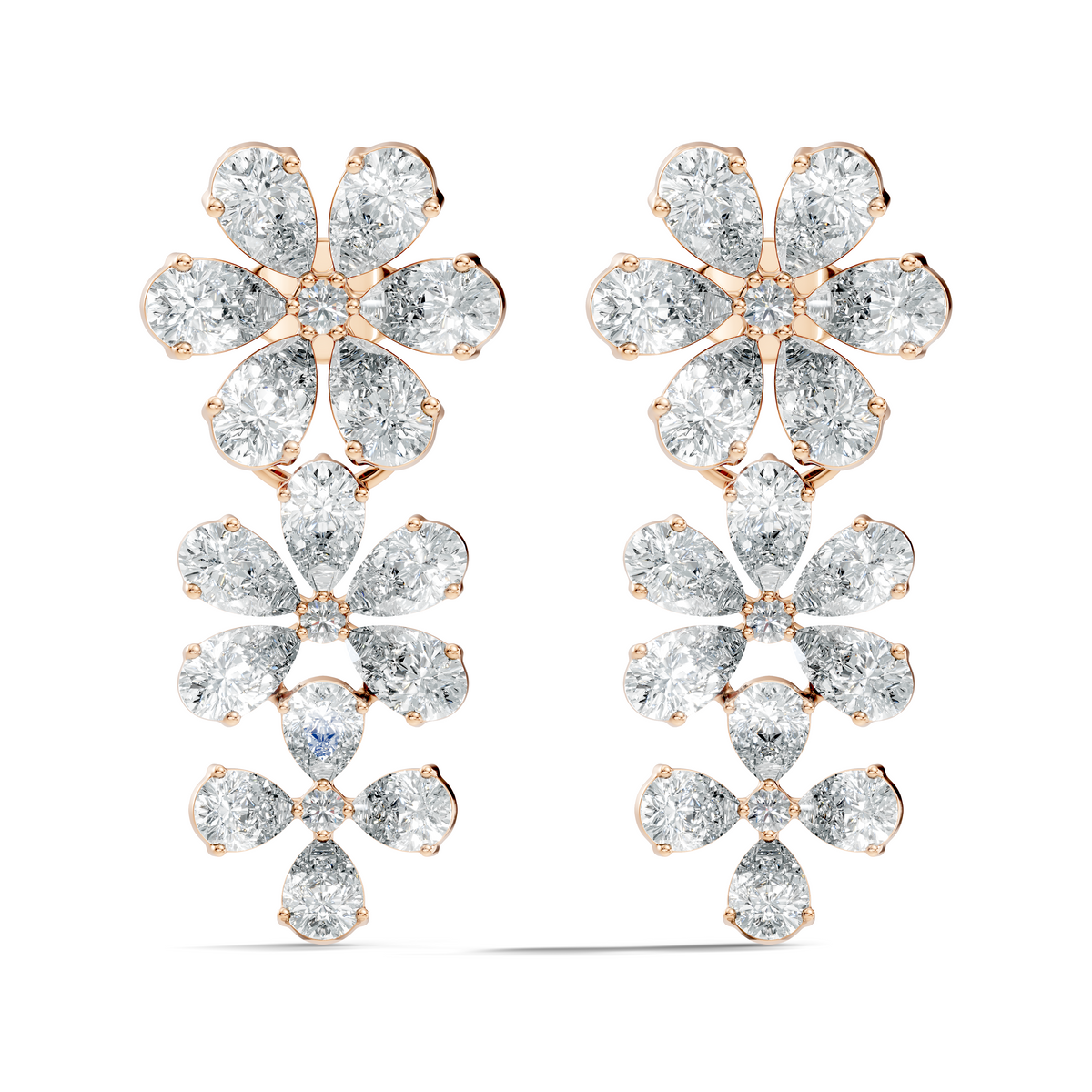Luxury Flower Cluster Pear Diamond Drop Earrings White Gold Elegant Statement Jewelry - HIGHCARAT DIAMONDS