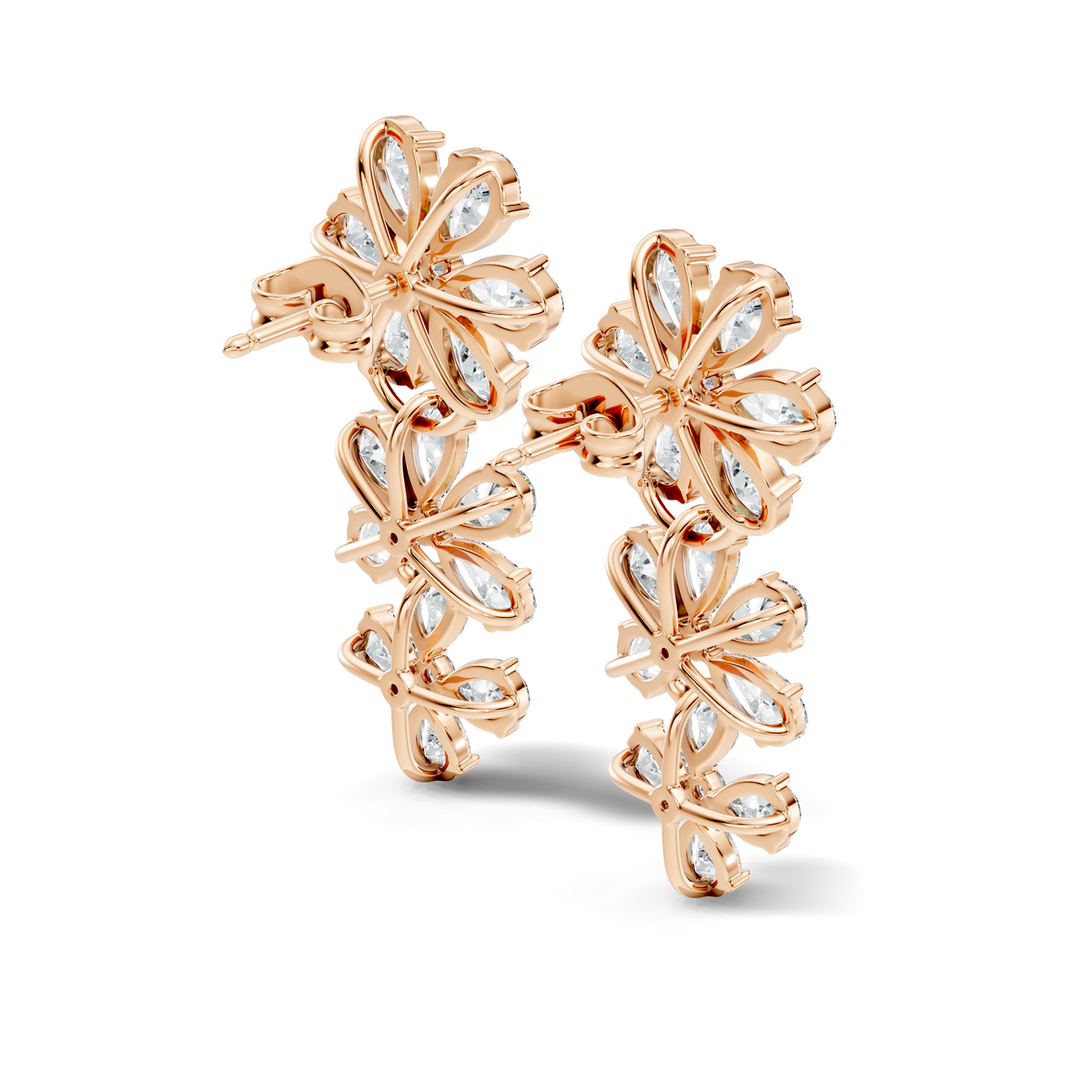 Luxury Flower Cluster Pear Diamond Drop Earrings White Gold Elegant Statement Jewelry - HIGHCARAT DIAMONDS