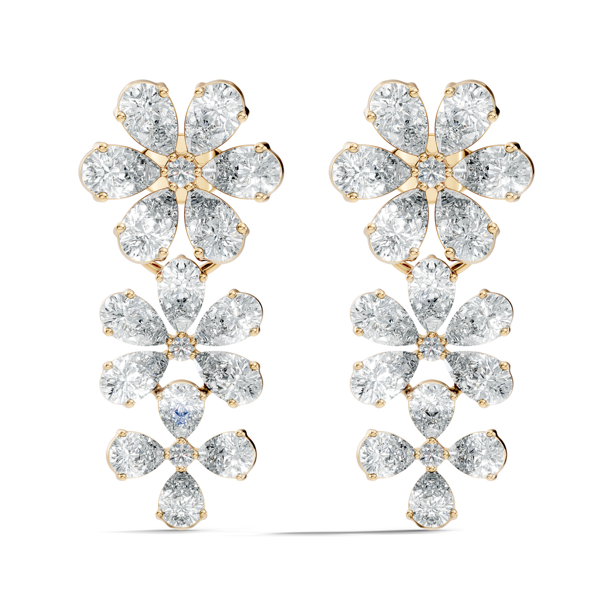 Luxury Flower Cluster Pear Diamond Drop Earrings White Gold Elegant Statement Jewelry - HIGHCARAT DIAMONDS
