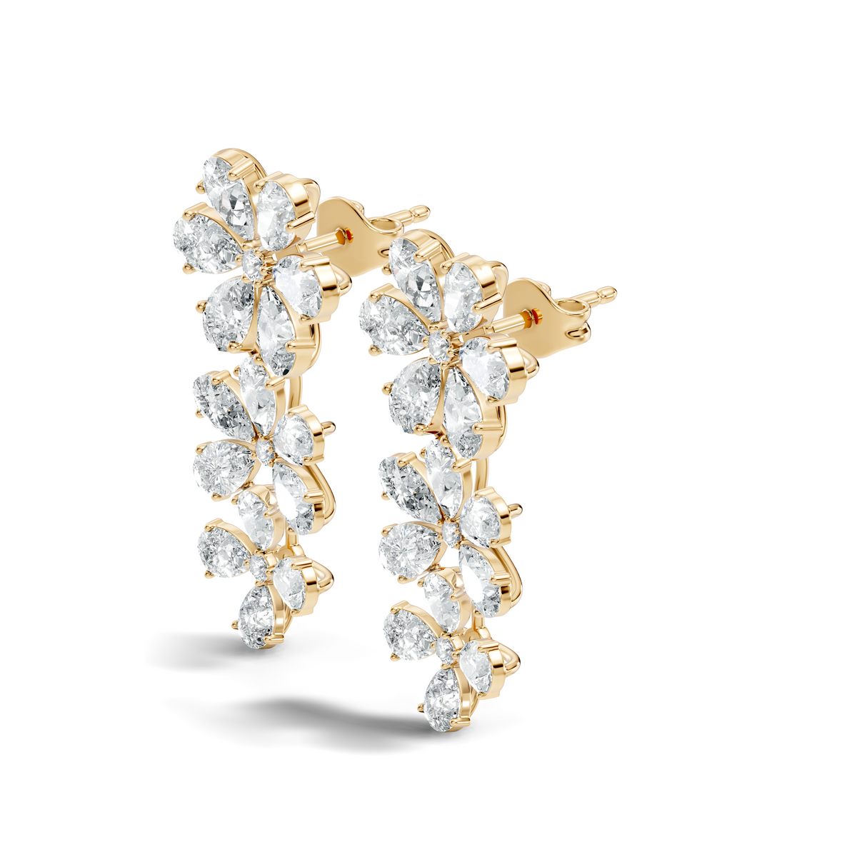 Luxury Flower Cluster Pear Diamond Drop Earrings White Gold Elegant Statement Jewelry - HIGHCARAT DIAMONDS