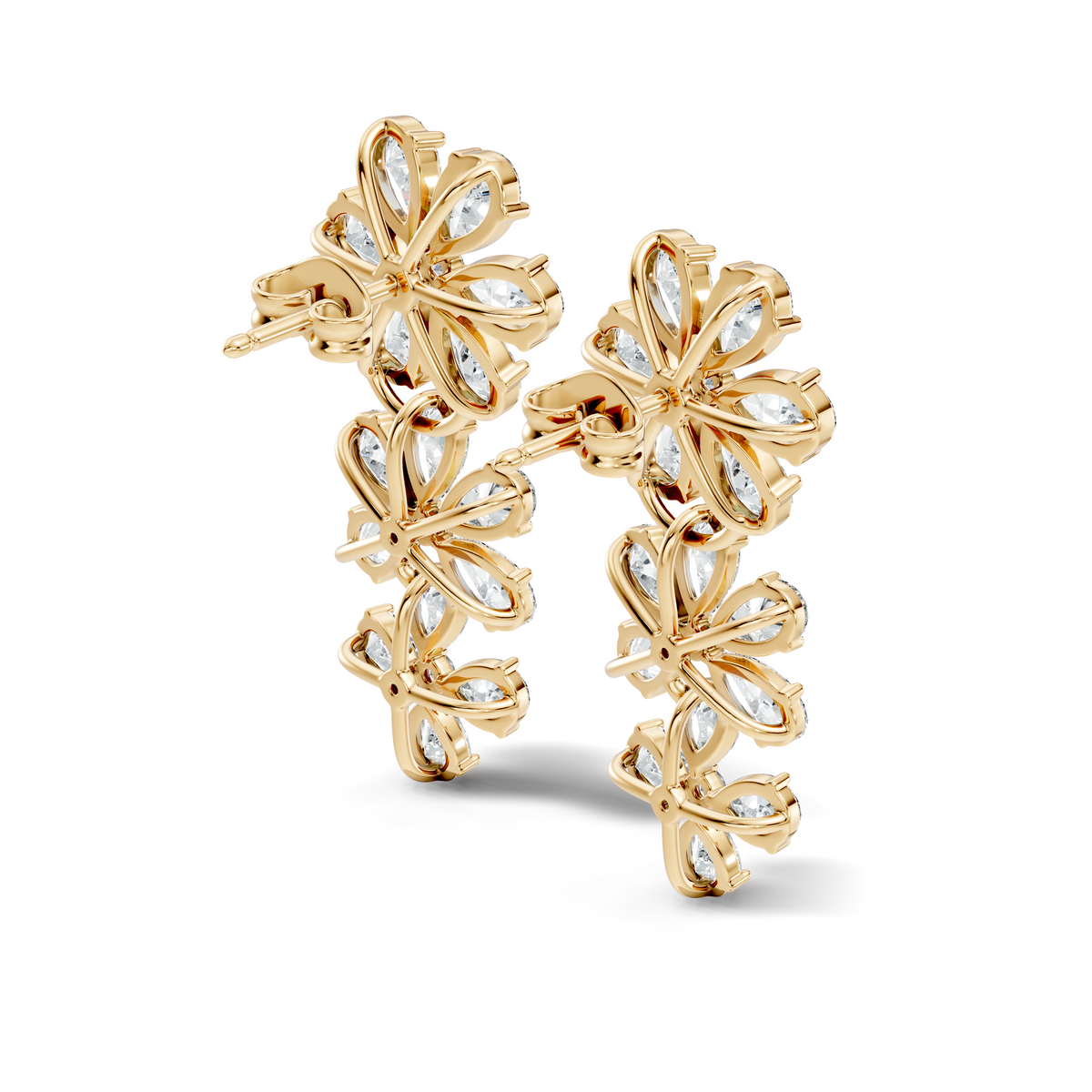 Luxury Flower Cluster Pear Diamond Drop Earrings White Gold Elegant Statement Jewelry - HIGHCARAT DIAMONDS
