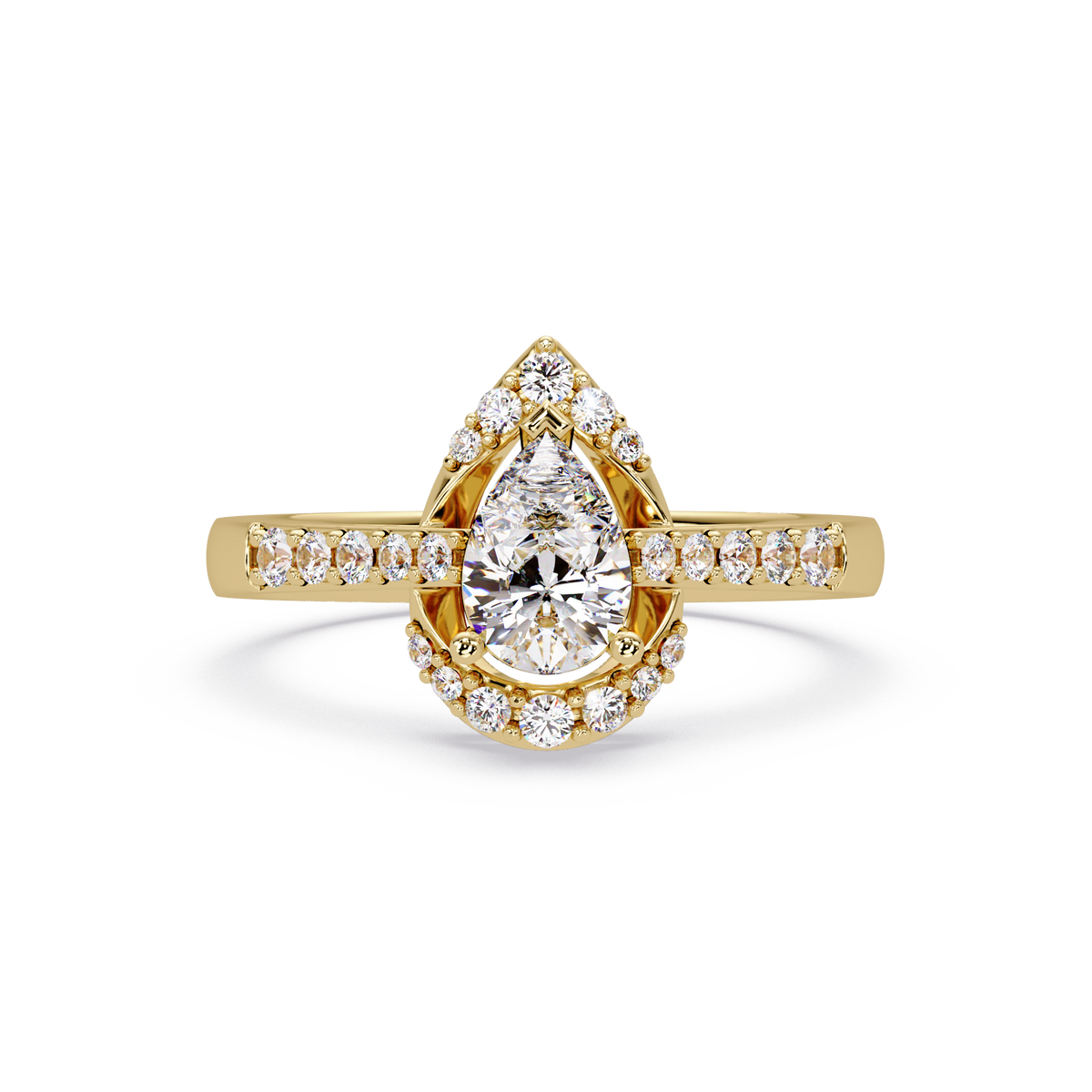 Pear Shape Lab Grown Diamond Halo Accented Ring - HIGHCARAT DIAMONDS