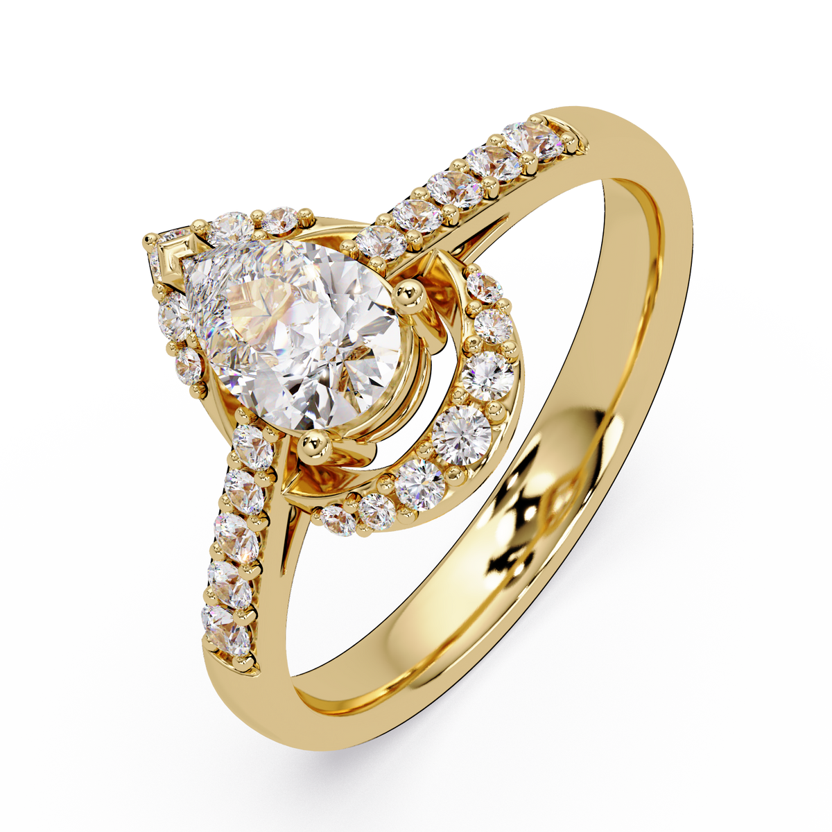 Pear Shape Lab Grown Diamond Halo Accented Ring - HIGHCARAT DIAMONDS