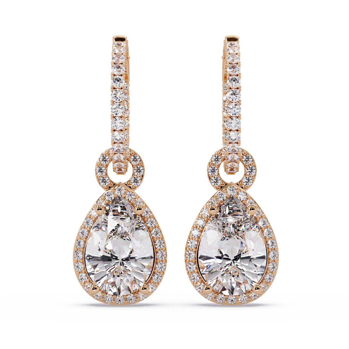 Pear Shape Lab Grown Diamond Halo Drop Earrings - HIGHCARAT DIAMONDS