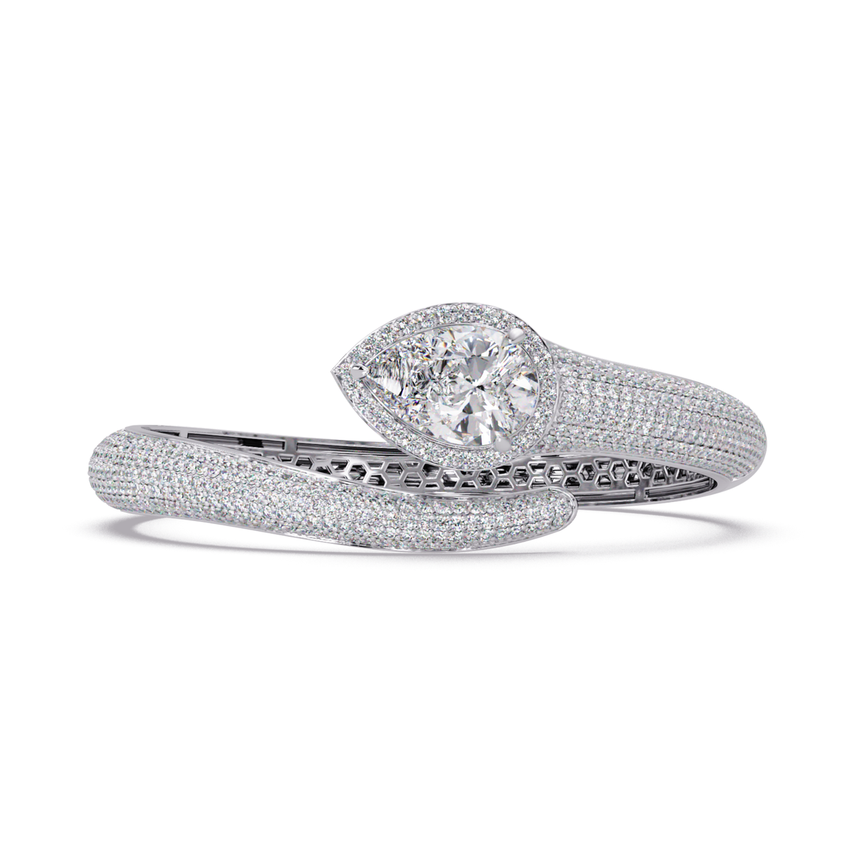 Pear Shape Lab Grown Diamond Open Cuff Bangle - HIGHCARAT DIAMONDS