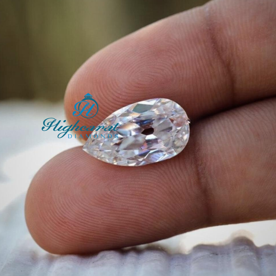 Old European Cut Pear Shape Lab Grown Diamond with classic faceting and bright reflection