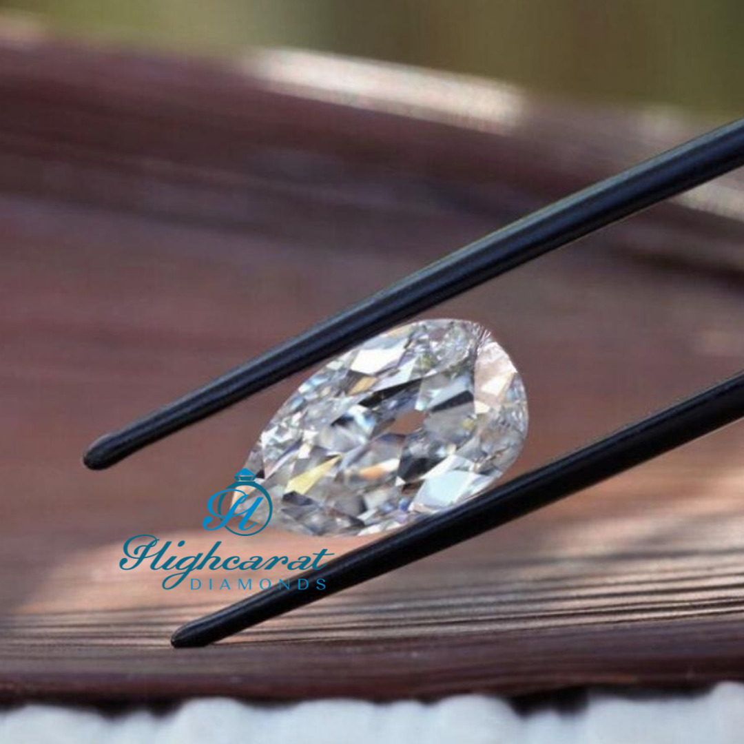 Certified Pear Shape Old European Cut Lab Grown Diamond with balanced proportions and clear brilliance