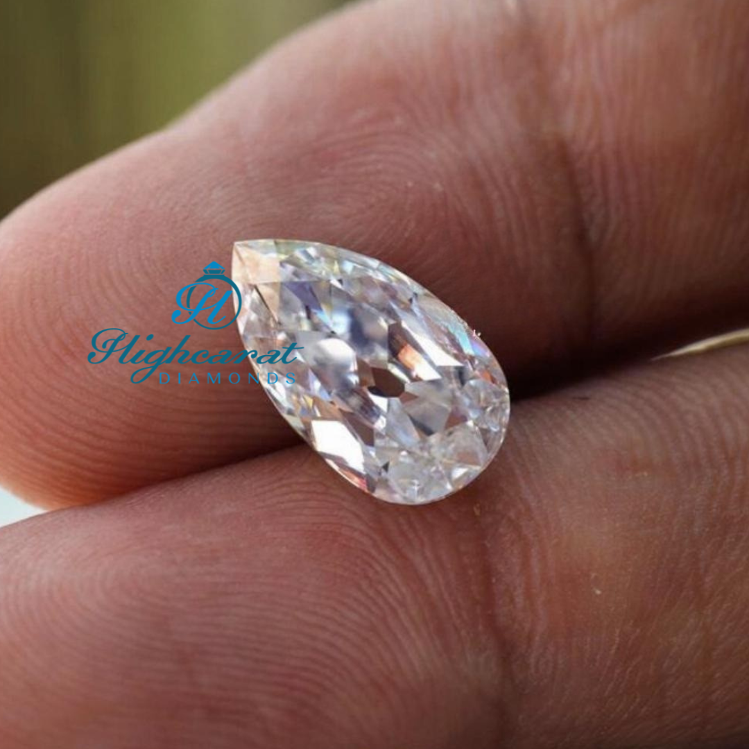 High Clarity Pear Shape Old European Lab Grown Diamond with antique inspired light performance