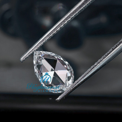 Rose Cut Pear Shape Lab Grown Diamond with flat base and bright reflection