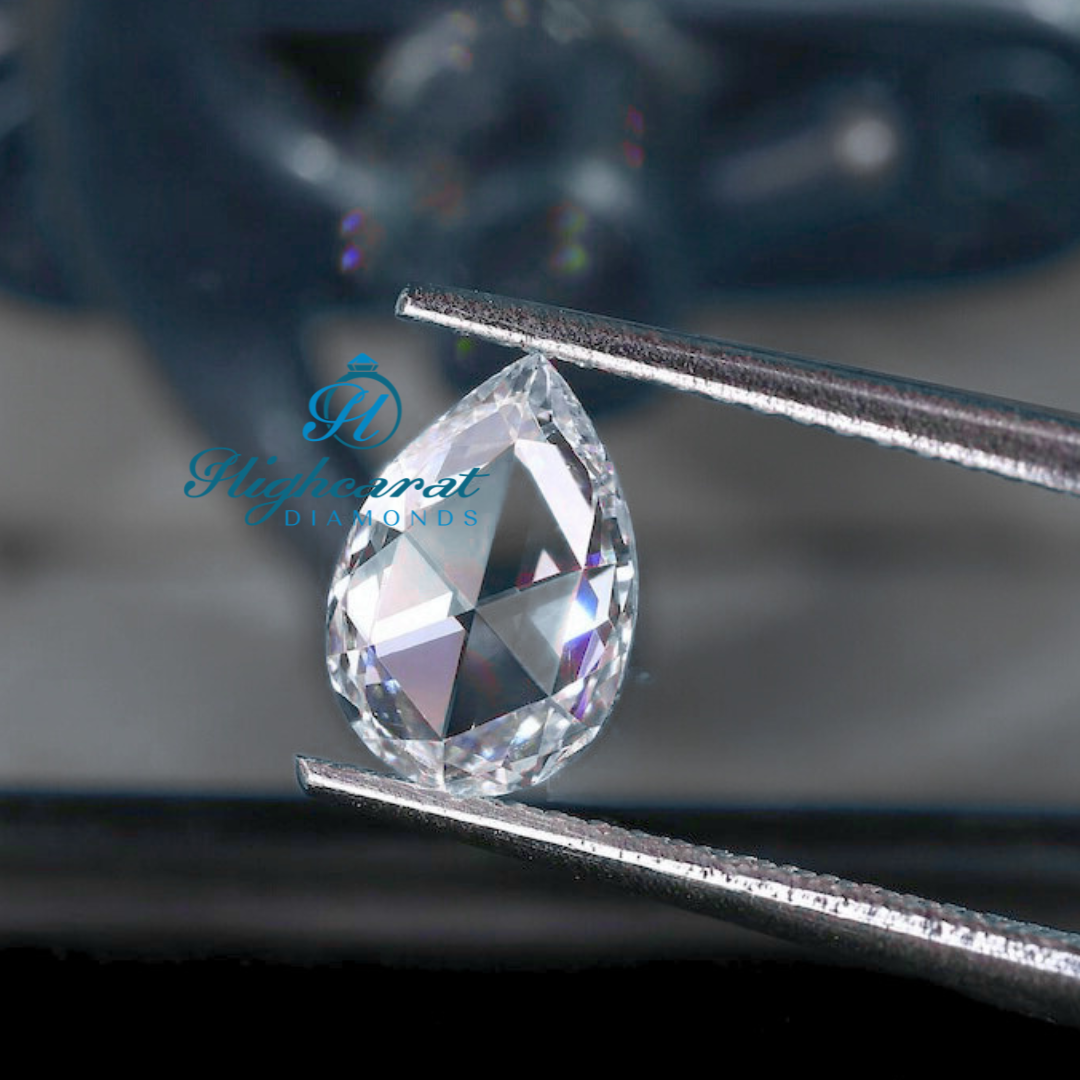 Loose Pear Shape Rose Cut Diamond showcasing broad facets and polished finish