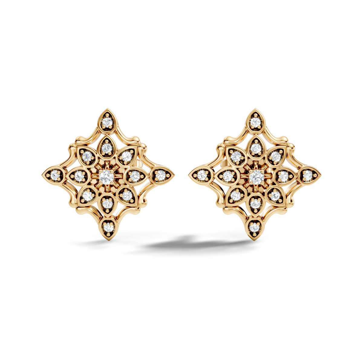 14k Solid Gold Round Shape  Lab Grown & Natural Diamond Fabulous Elegance Daily Wear Earring For Her - HIGHCARAT DIAMONDS