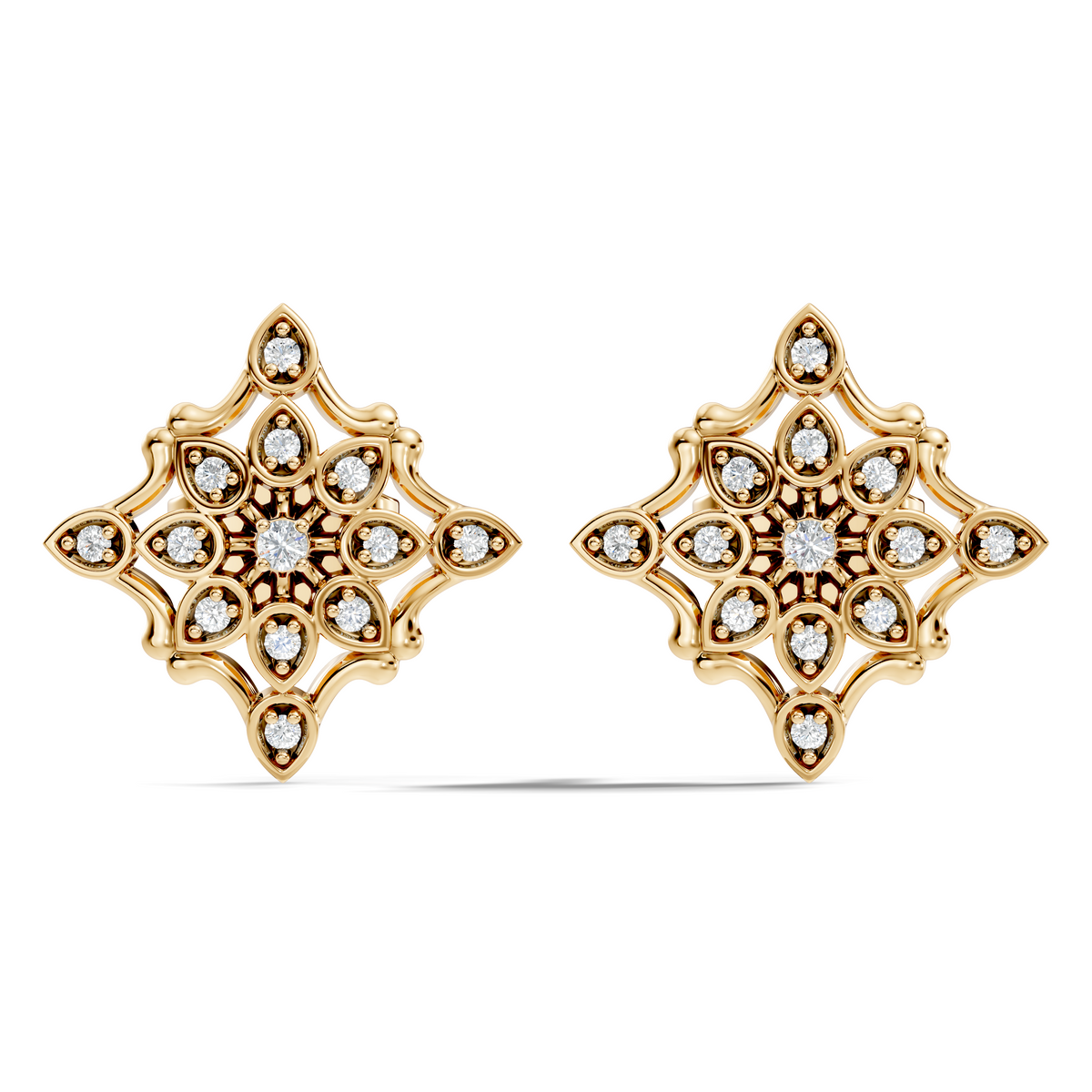 14k Solid Gold Round Shape  Lab Grown & Natural Diamond Fabulous Elegance Daily Wear Earring For Her - HIGHCARAT DIAMONDS