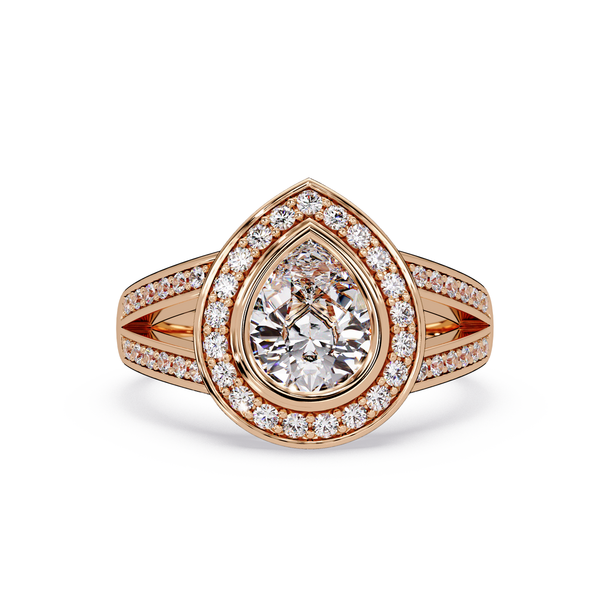 Pear Shaped Double Halo Lab Grown Diamond Split Shank Ring - HIGHCARAT DIAMONDS