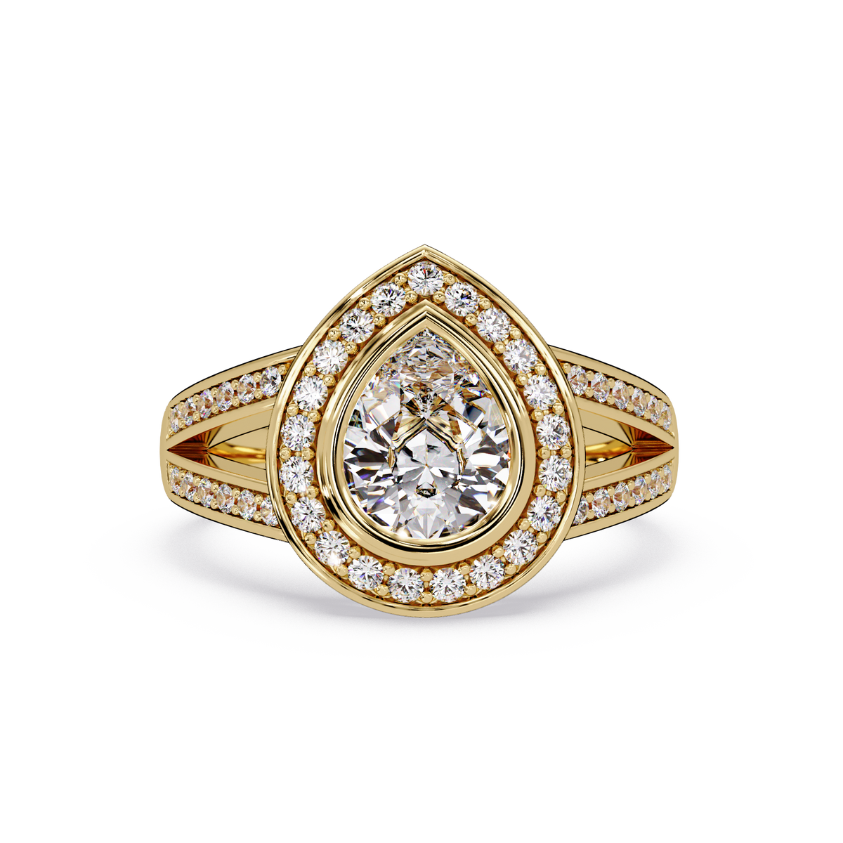 Pear Shaped Double Halo Lab Grown Diamond Split Shank Ring - HIGHCARAT DIAMONDS