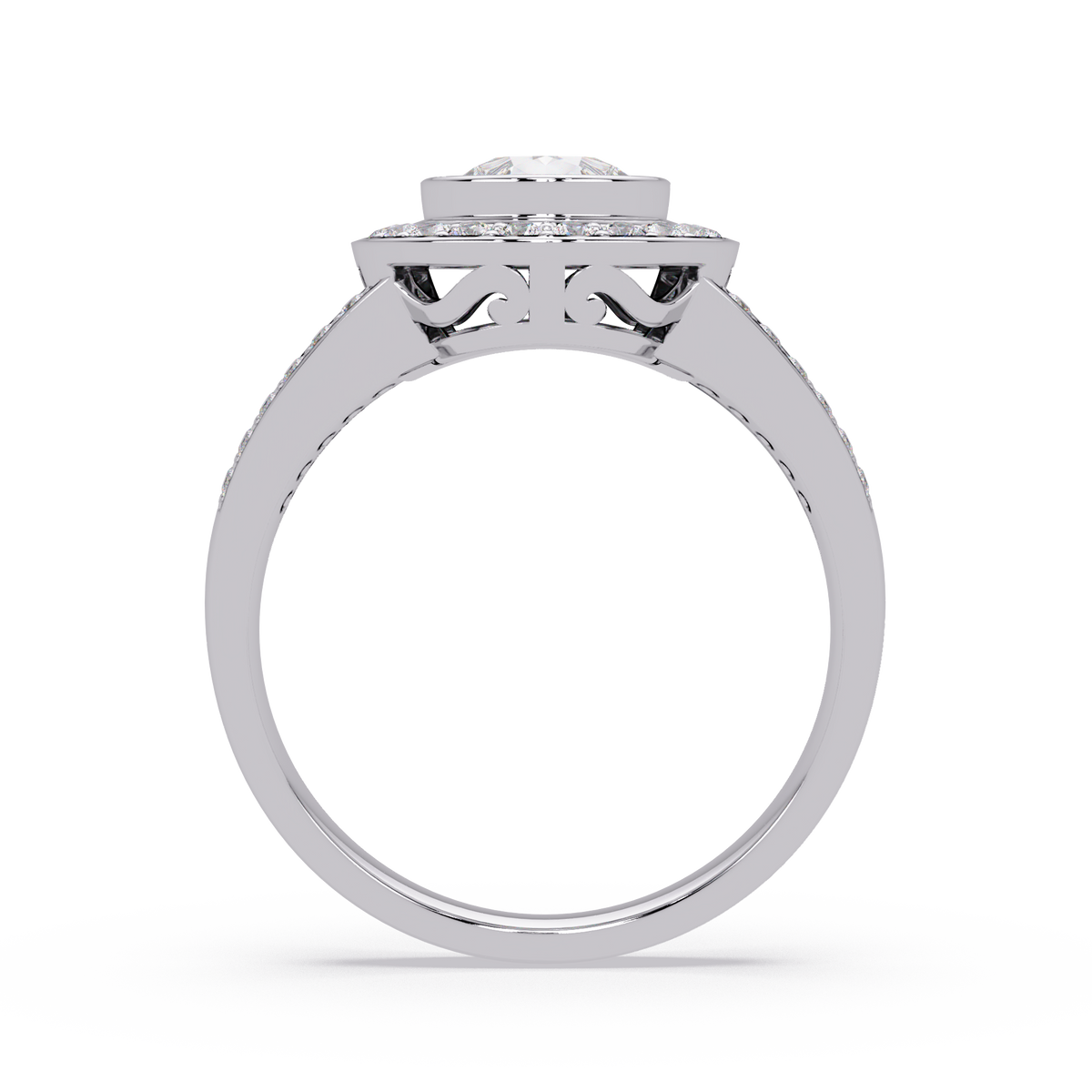Pear Shaped Double Halo Lab Grown Diamond Split Shank Ring - HIGHCARAT DIAMONDS