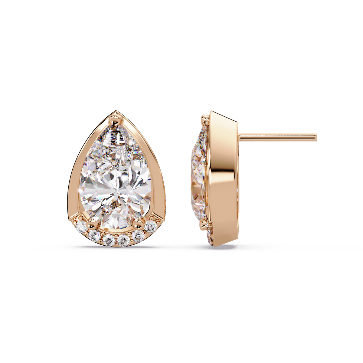 Pear Shaped Lab Grown Diamond Stud Bezel Set Earrings - HIGHCARAT DIAMONDS