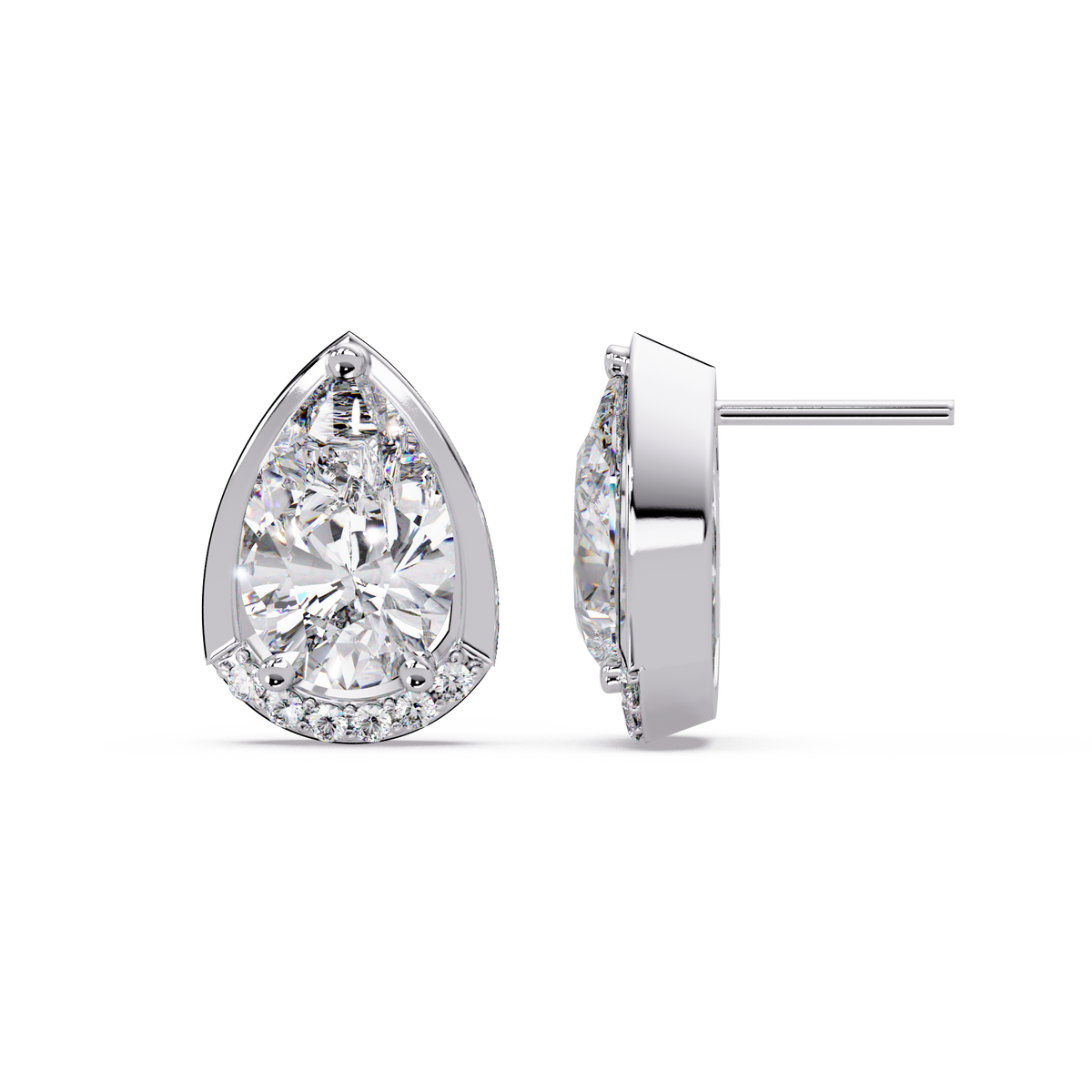 Pear Shaped Lab Grown Diamond Stud Bezel Set Earrings - HIGHCARAT DIAMONDS