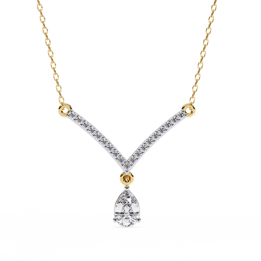 Pear shaped lab grown diamond V pendant necklace
