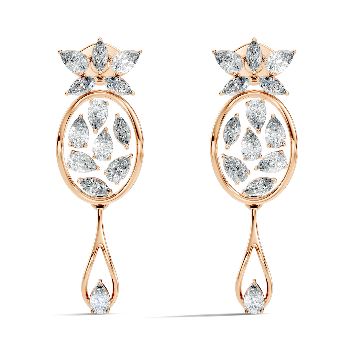 3.96 Ct Pear & Marquise Gold Drop Earrings | Classic Diamond Jewelry in 14K Solid Gold - HIGHCARAT DIAMONDS
