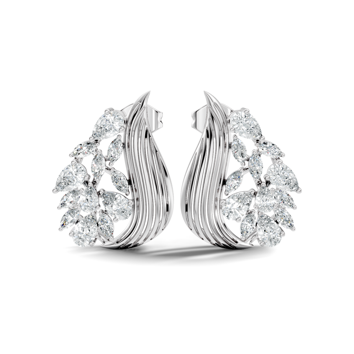 marquise & Pear Shape 2.05 Ct Lab grown & Natural Diamond 14k Solid White Gold Fantastic Classic Studs Earrings - HIGHCARAT DIAMONDS