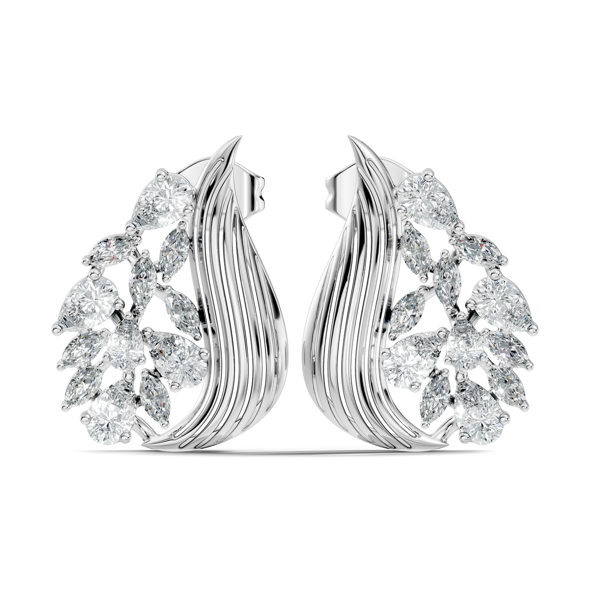 marquise & Pear Shape 2.05 Ct Lab grown & Natural Diamond 14k Solid White Gold Fantastic Classic Studs Earrings - HIGHCARAT DIAMONDS