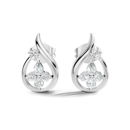 Affordable Pear And Round Cut Diamond Vintage Stud Earring Gift For Women's In 14K Solid White Gold Earring - HIGHCARAT DIAMONDS