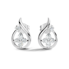 Affordable Pear And Round Cut Diamond Vintage Stud Earring Gift For Women's In 14K Solid White Gold Earring - HIGHCARAT DIAMONDS