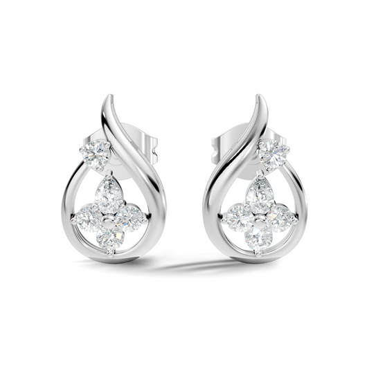 Affordable Pear And Round Cut Diamond Vintage Stud Earring Gift For Women's In 14K Solid White Gold Earring - HIGHCARAT DIAMONDS